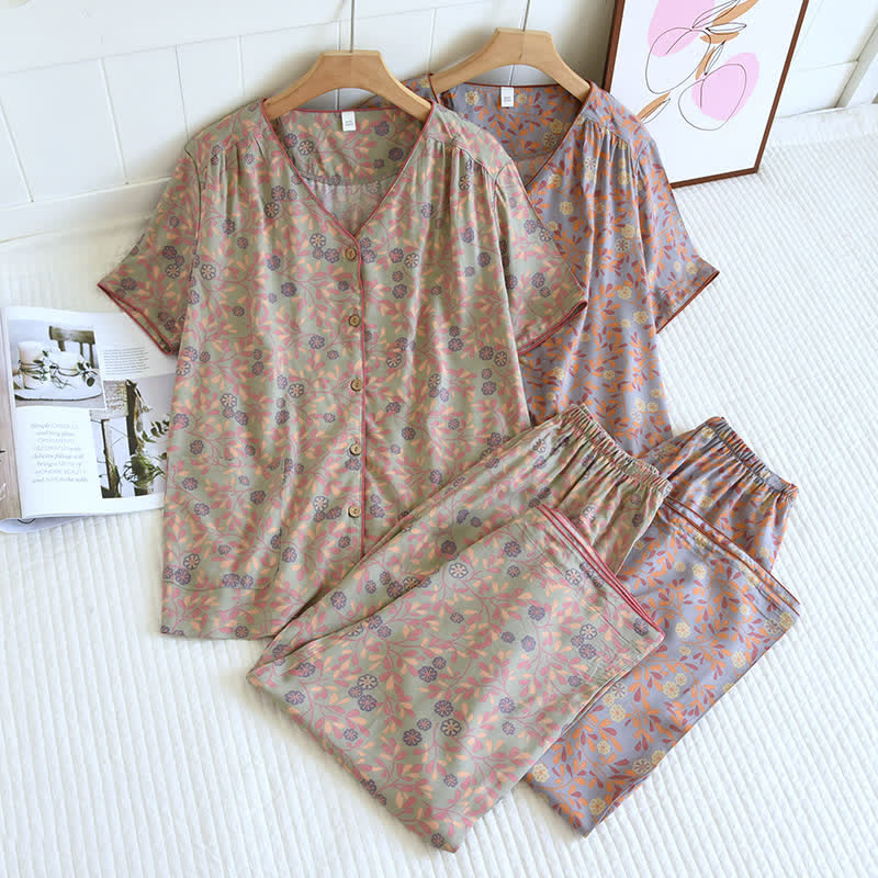 Ensemble de vêtements d'intérieur en coton et soie à fleurs - image 2