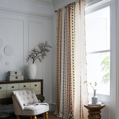 Rideau bohème Ownkoti avec motifs géométriques colorés et pompon