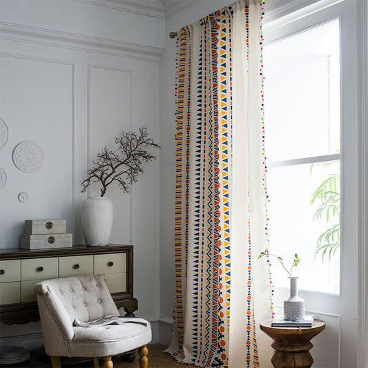 Rideau bohème Ownkoti avec motifs géométriques colorés et pompon