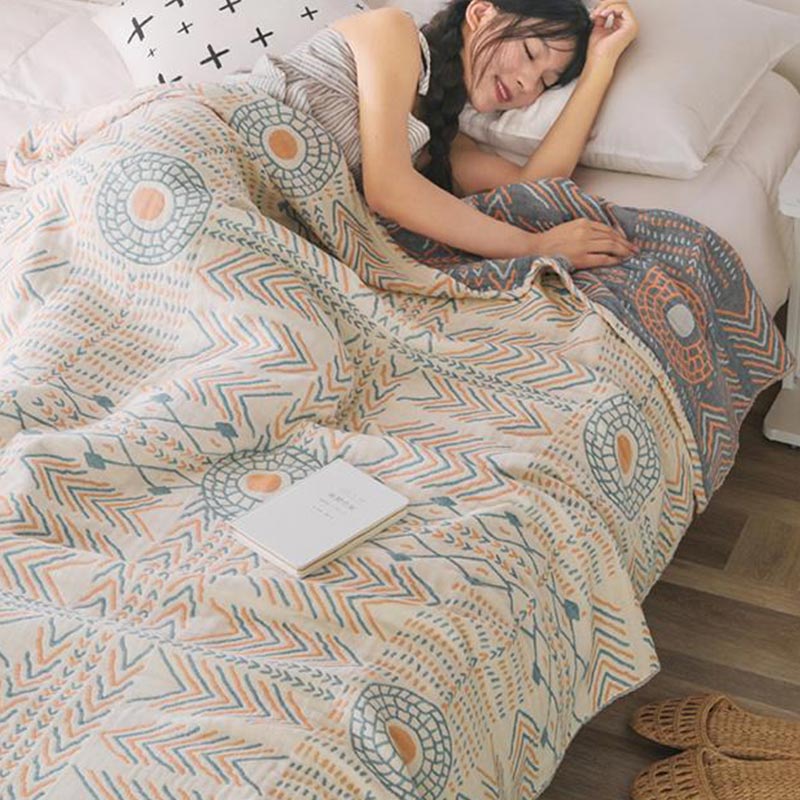 Couette en coton rayée Ownkoti Boho, réversible, serviette de canapé