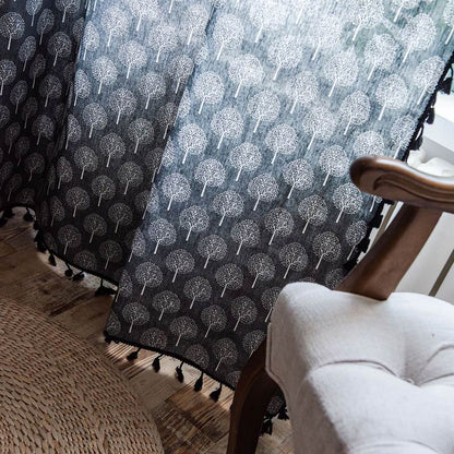 Rideau en coton et lin de style campagnard avec motif d'arbre