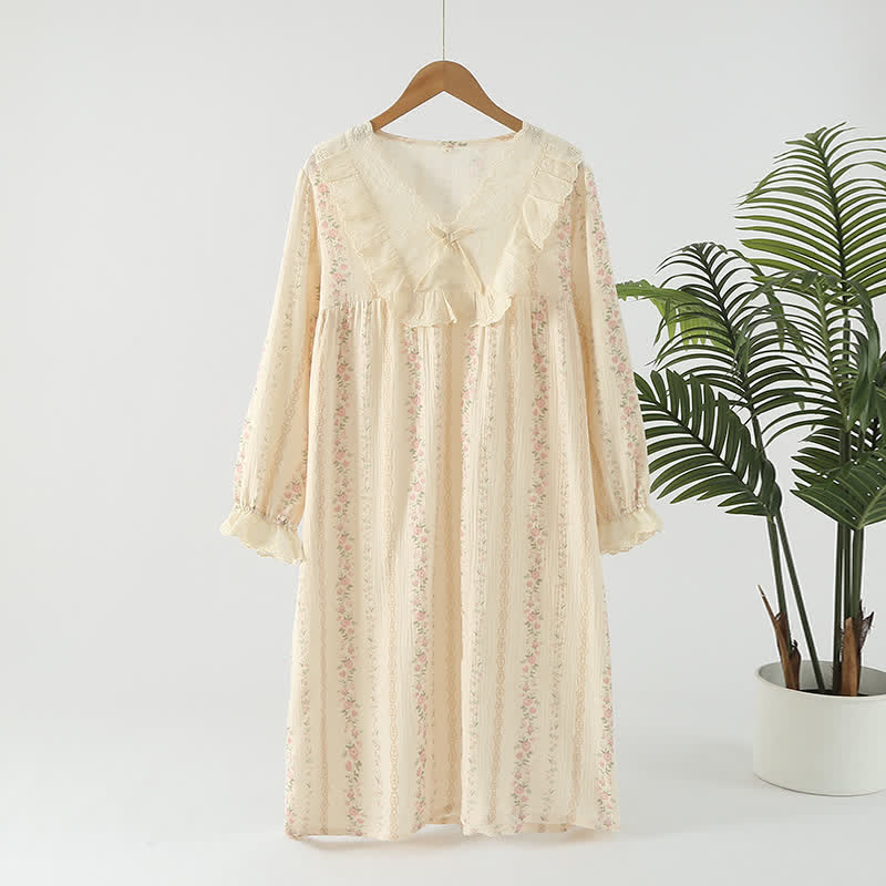 Chemise de nuit pastorale en gaze de coton double épaisseur