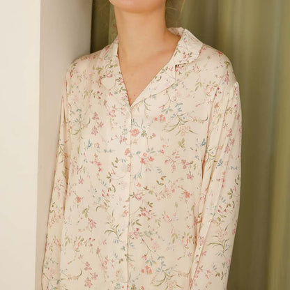 Ownkoti – Vêtements d'intérieur en satin à manches longues et col en V à fleurs