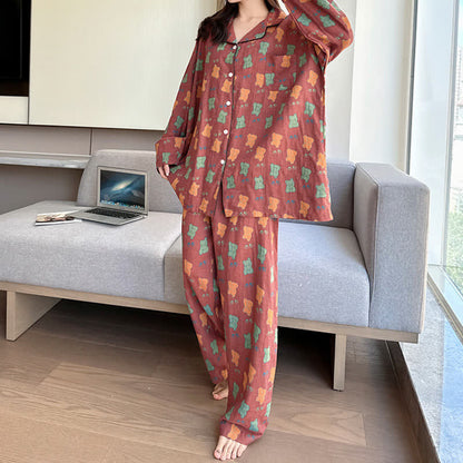 Ensemble de vêtements de détente surdimensionné en coton à imprimé ours