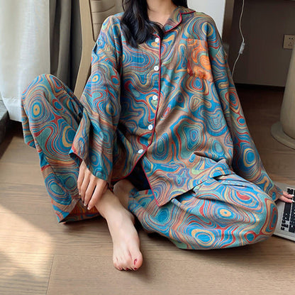 Ensemble de vêtements de détente surdimensionné en coton à imprimé artistique