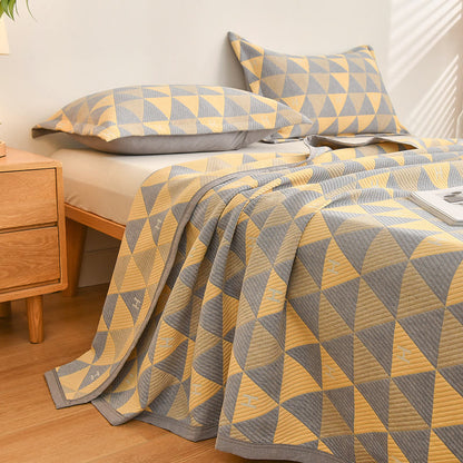 Couette en coton Ownkoti grise et jaune à motif triangulaire