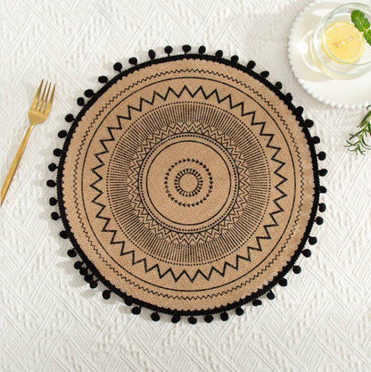 Sets de table en coton et lin tissés Ownkoti, noirs, lot de 3