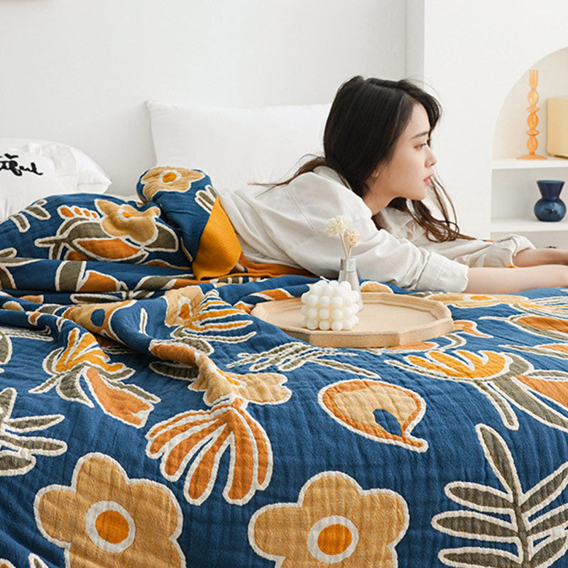Couette double face en coton à motif floral