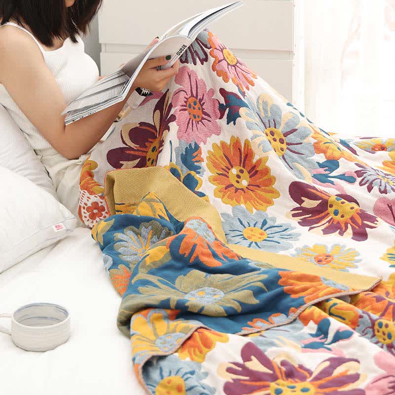 Couette réversible en coton avec des fleurs aux couleurs vives