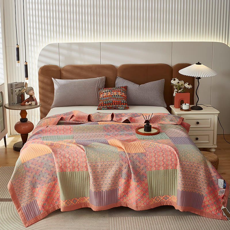 Couette réversible colorée en coton à motif carré