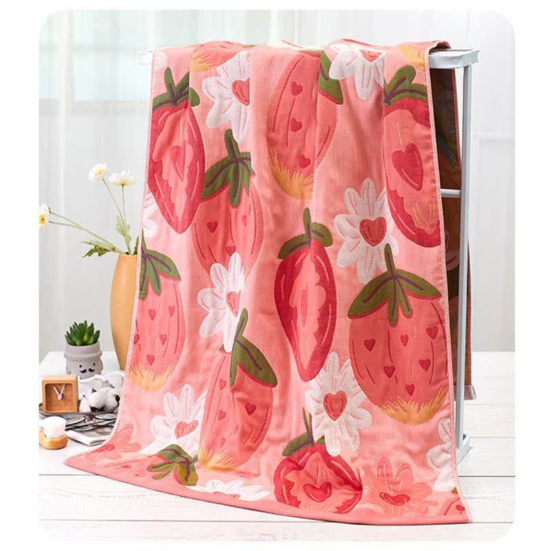 Serviette de bain réversible en coton à motif fraise et floral