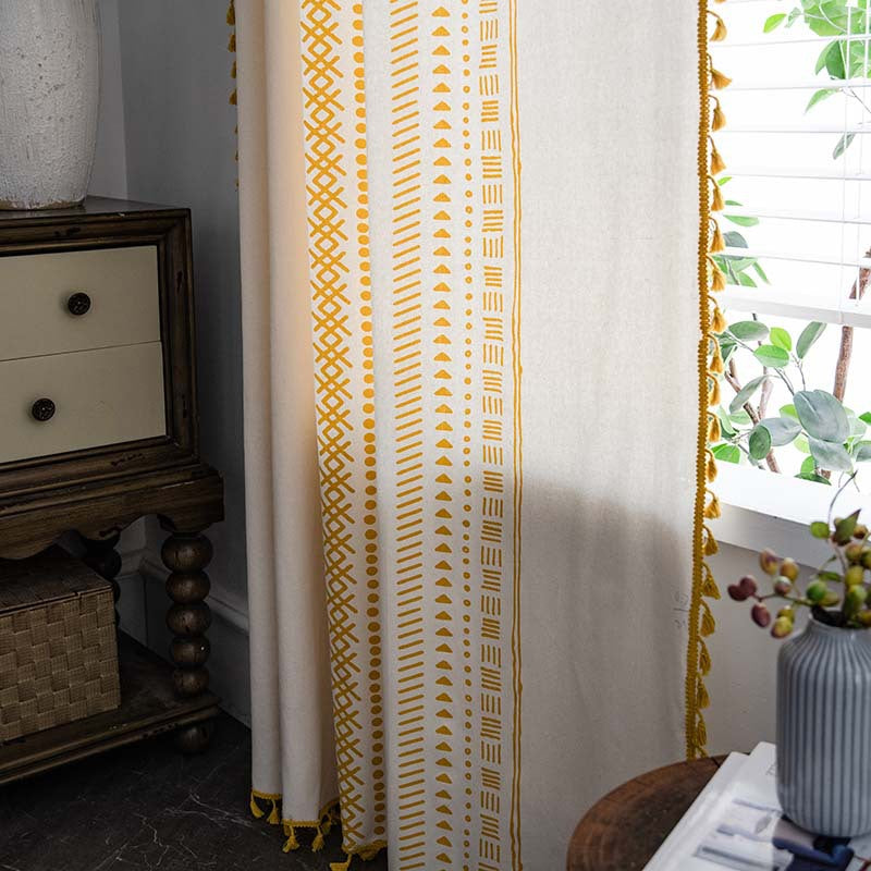 Rideaux semi-occultants Ownkoti en coton de style bohème avec un motif géométrique