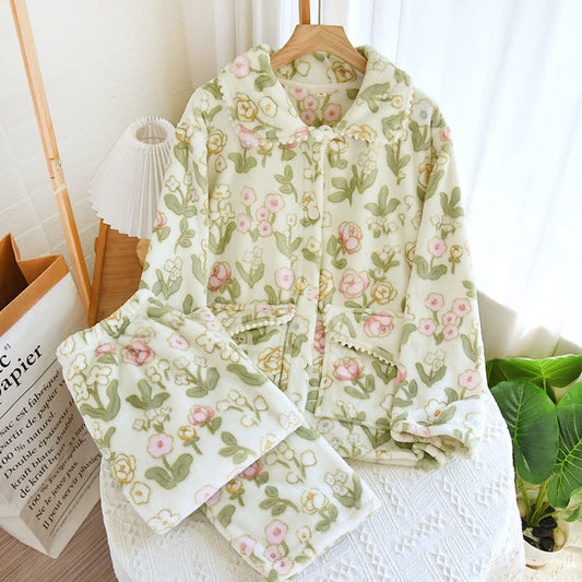 Pyjama en flanelle épaisse et douce à motif floral