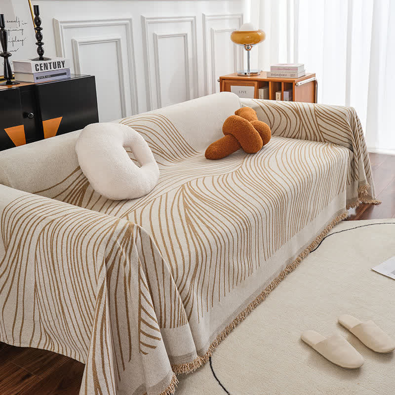 Housse de canapé en chenille Ownkoti à rayures abstraites
