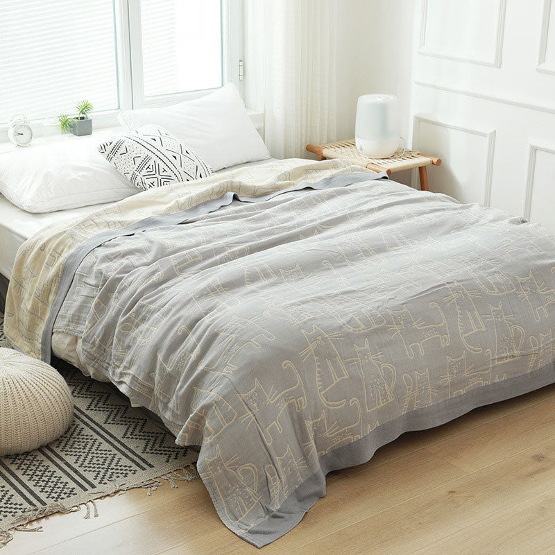 Couverture réversible en coton Ownkoti avec imprimé chat