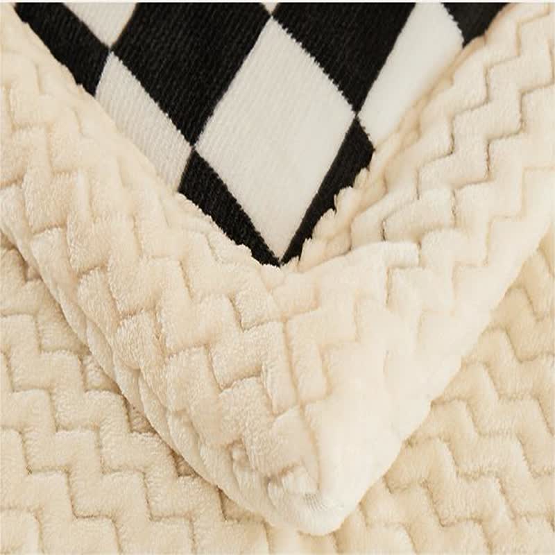 Couverture chaude en velours double face à motif damier