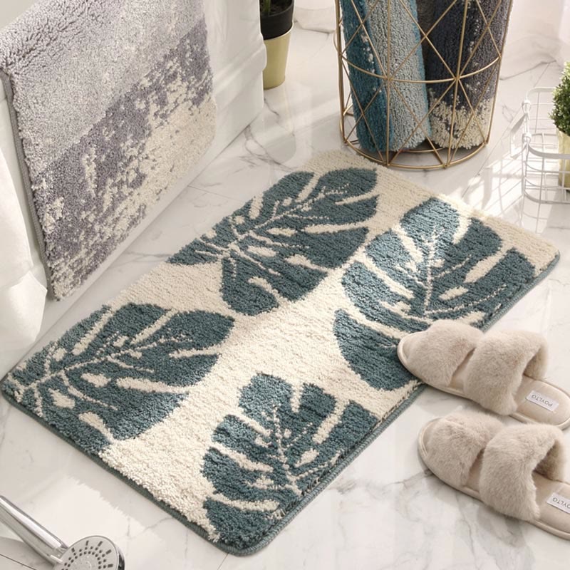 Ownkoti – Tapis de salle de bain antidérapant à motif de feuilles