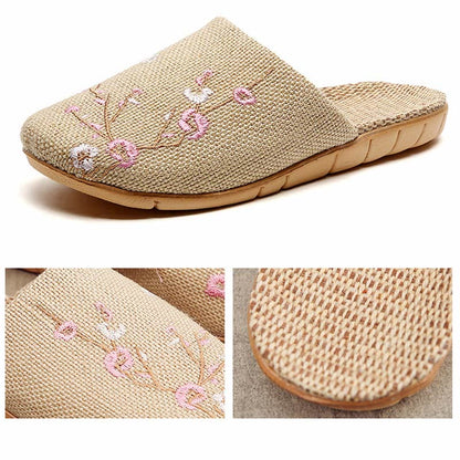 Chaussons confortables en lin brodés Plum Bossom