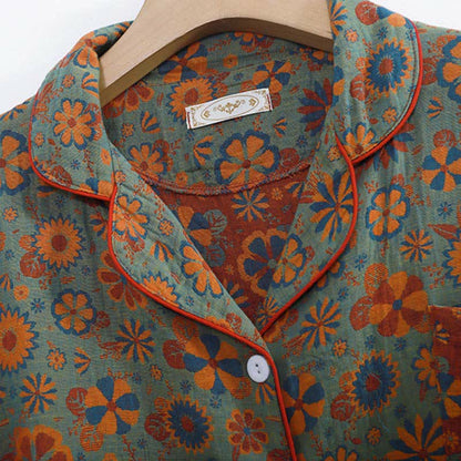 Ensemble de vêtements de détente en coton fleuri grande taille
