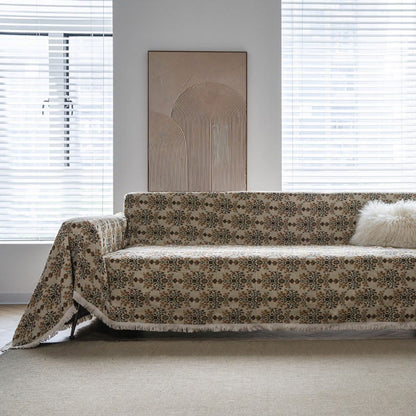 Housse de canapé avec pompon jacquard et motif fleur de prunier