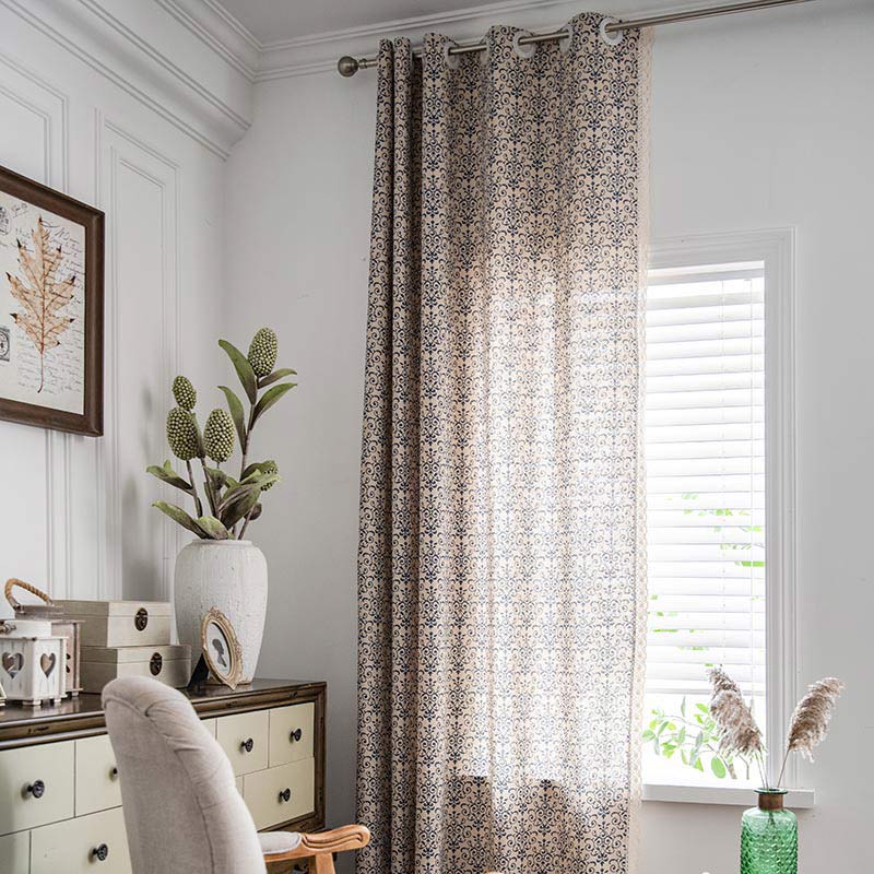 Rideau Boho Ownkoti à motif bleu, semi-occultant