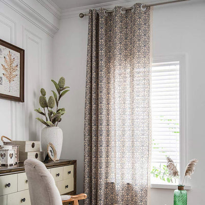 Rideau Boho Ownkoti à motif bleu, semi-occultant