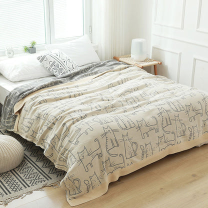 Couverture réversible en coton Ownkoti avec imprimé chat