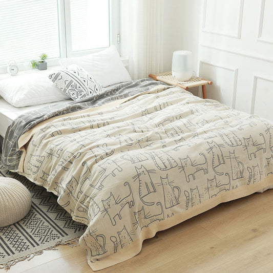 Couverture réversible en coton Ownkoti avec imprimé chat
