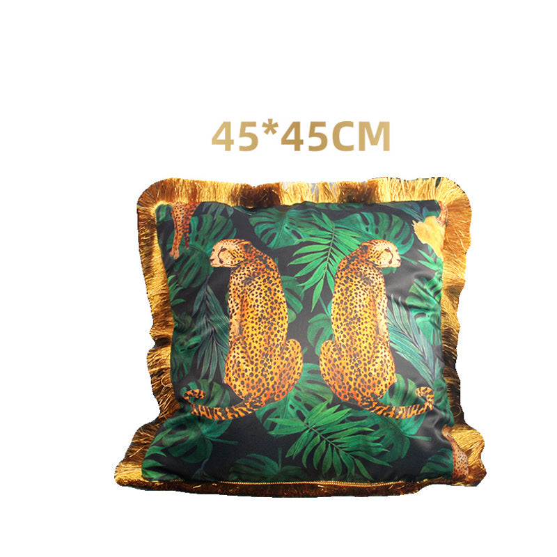 Housse de coussin de canapé à motif animalier et pompon