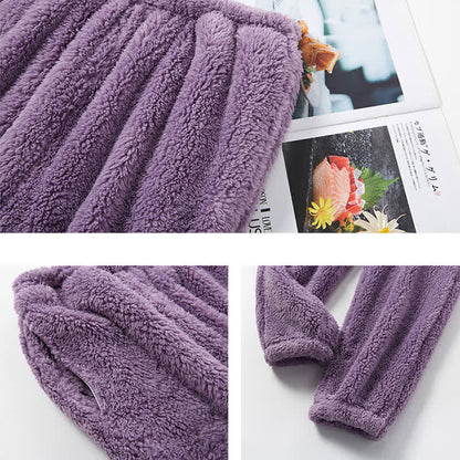 Ownkoti Ensemble de vêtements d'intérieur simple et chaud à col en V pour l'hiver