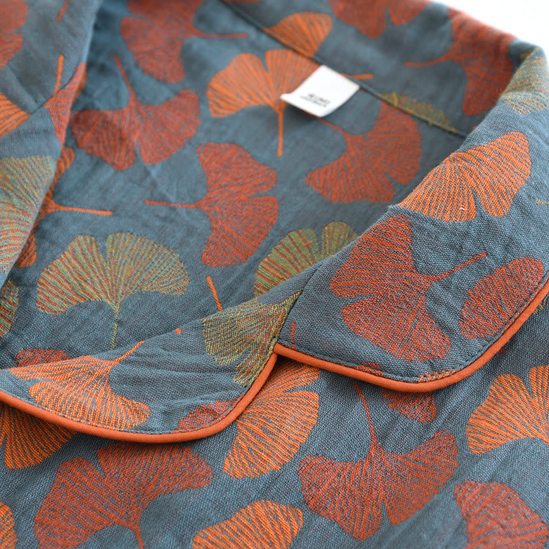 Ensemble de vêtements d'intérieur en coton avec bouton en forme de feuille de ginkgo - image 6