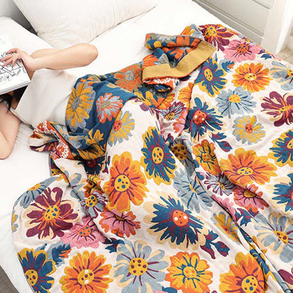 Couette réversible en coton avec des fleurs aux couleurs vives