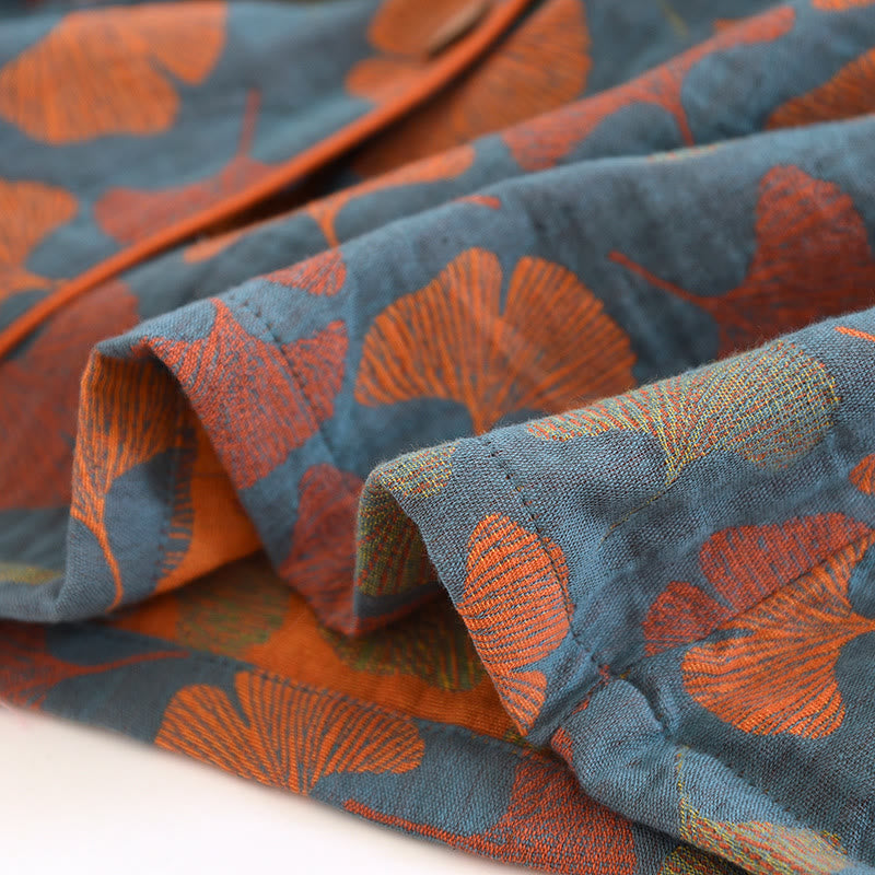 Ensemble de vêtements d'intérieur en coton avec bouton en forme de feuille de ginkgo - image 9