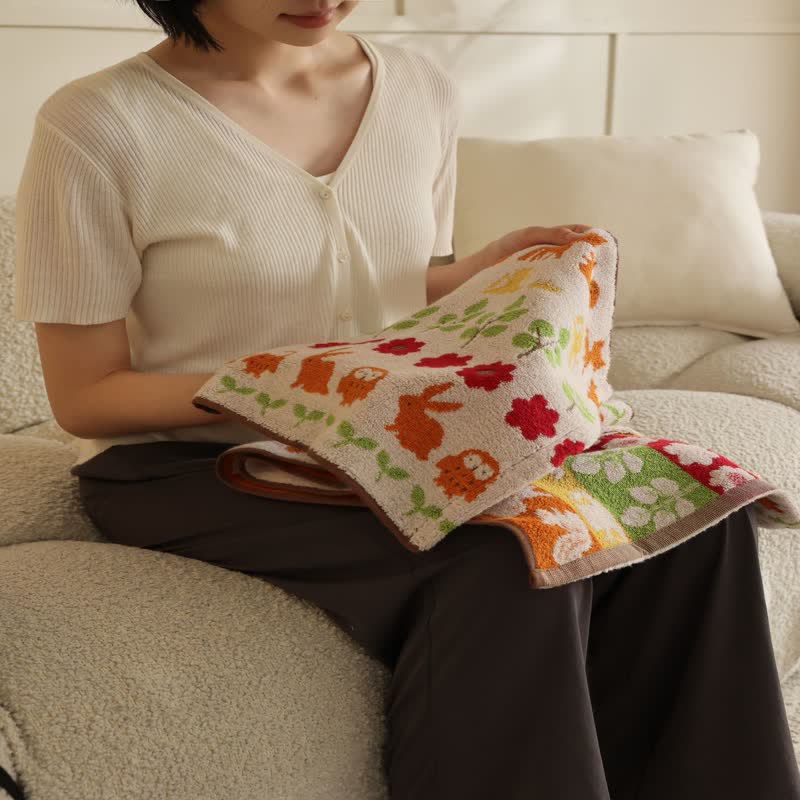 Serviette de bain en coton doux avec motif animal et fleur