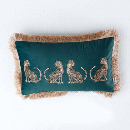 Taie d'oreiller et noyau d'oreiller en daim avec imprimé léopard et pompon
