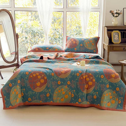 Couette double face en coton avec motif de fleurs de kaki