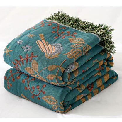 Couverture réversible respirante Ownkoti Boho avec fleurs et oiseaux