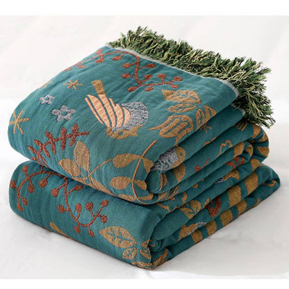 Couverture réversible respirante Ownkoti Boho avec fleurs et oiseaux