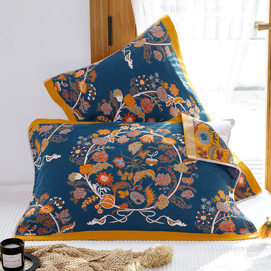 Serviette oreiller respirante à motif floral fleuri (2 pièces) - Fleur bleue - 52 cm x 75 cm - image 0