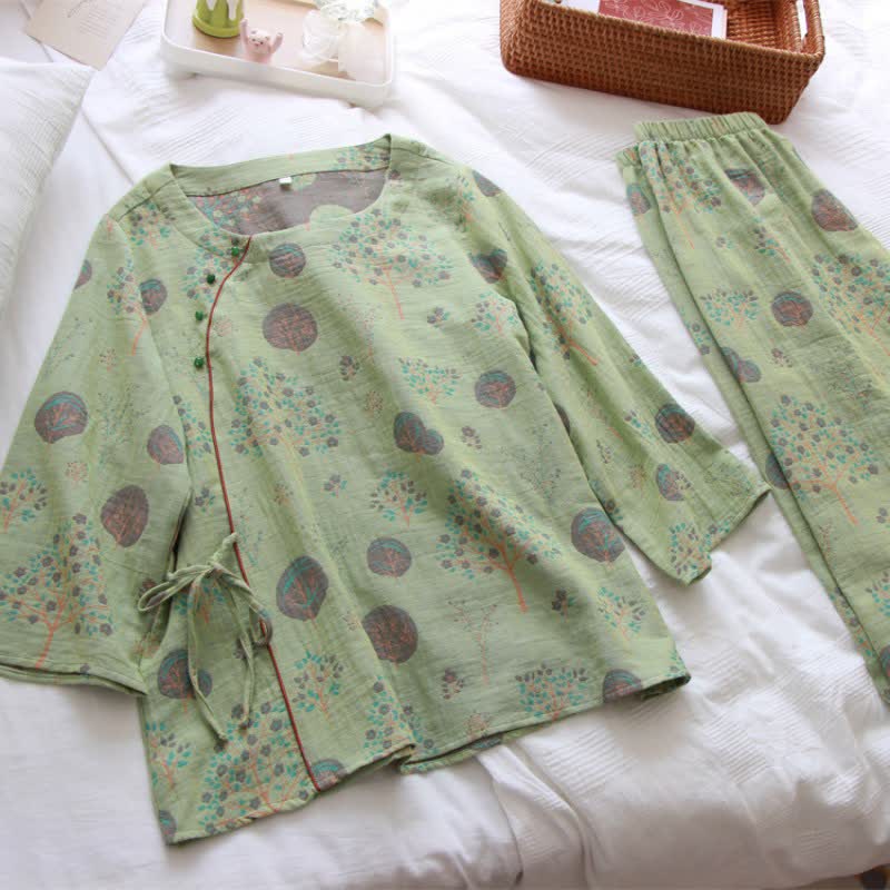 Ensemble de vêtements d'intérieur en coton jacquard avec imprimé feuilles d'arbre - image 5