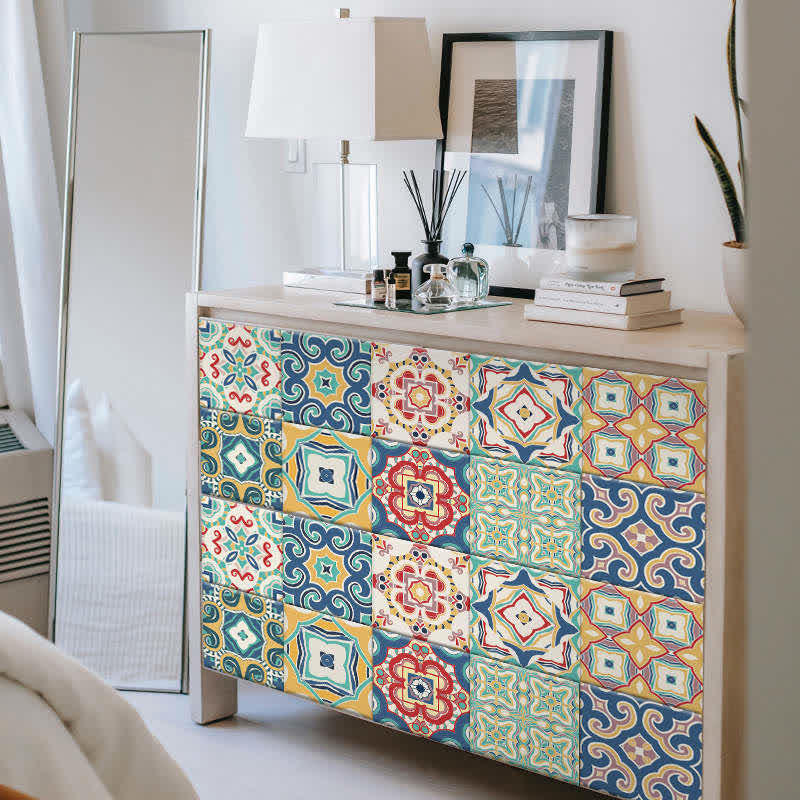 Papier peint et autocollants pour carrelage Ownkoti avec motifs colorés, mixtes, 10 pièces