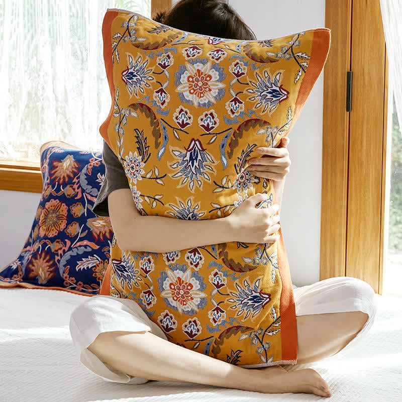 Serviette oreiller en coton respirant avec grappes de fleurs (2 pièces)