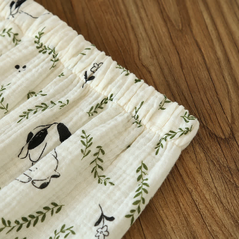 Ensemble pyjama en coton mignon avec chat et feuille