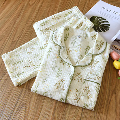 Ensemble pyjama en double gaze de coton à motif floral
