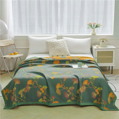 Couette réversible en coton jacquard avec feuilles de ginkgo