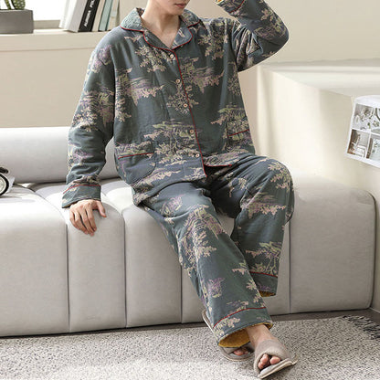 Ensemble de vêtements d'intérieur en gaze de coton à imprimé végétal