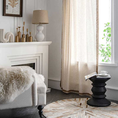 Rideau semi-occultant de style bohème en beige
