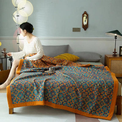 Couette en coton à six couches avec motif orange et bleu