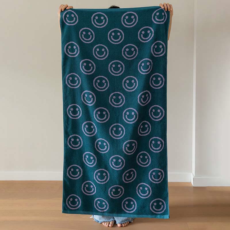 Ownkoti – Serviette en coton peigné doux avec un motif souriant