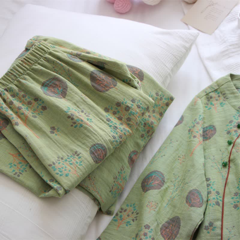 Ensemble de vêtements d'intérieur en coton jacquard avec imprimé feuilles d'arbre - image 6